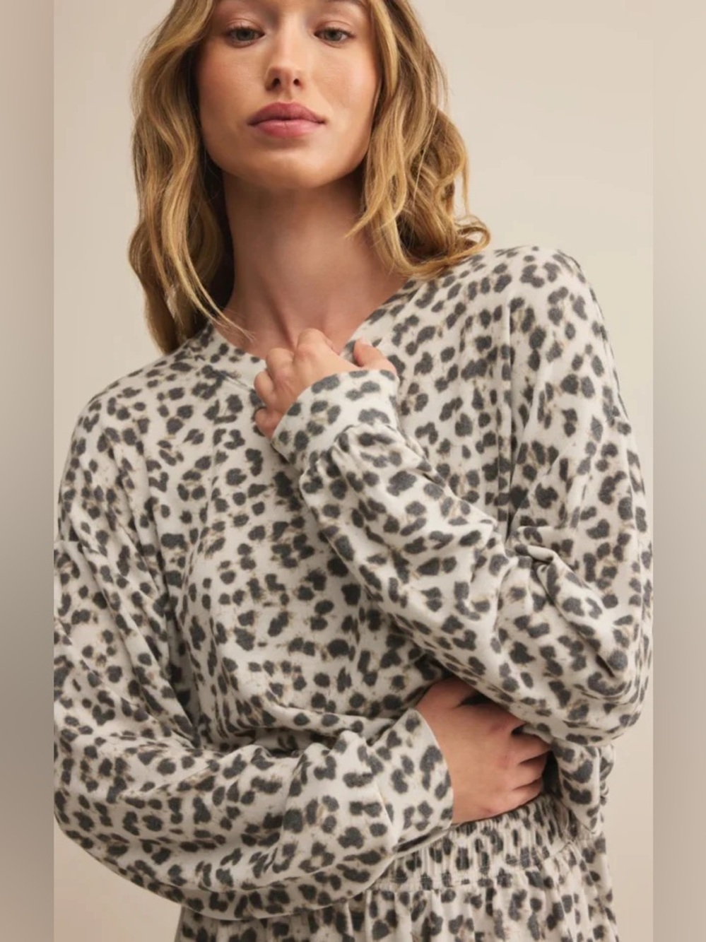 🆕 Z Supply Luxe Leopard Print Long Sleeve Top-Champagne NWT SZ MED